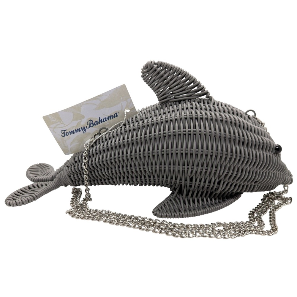 NEW Tommy Bahama Grey‎ Wicker Dolphin Crossbody Bag Novelty Purse WW6021A